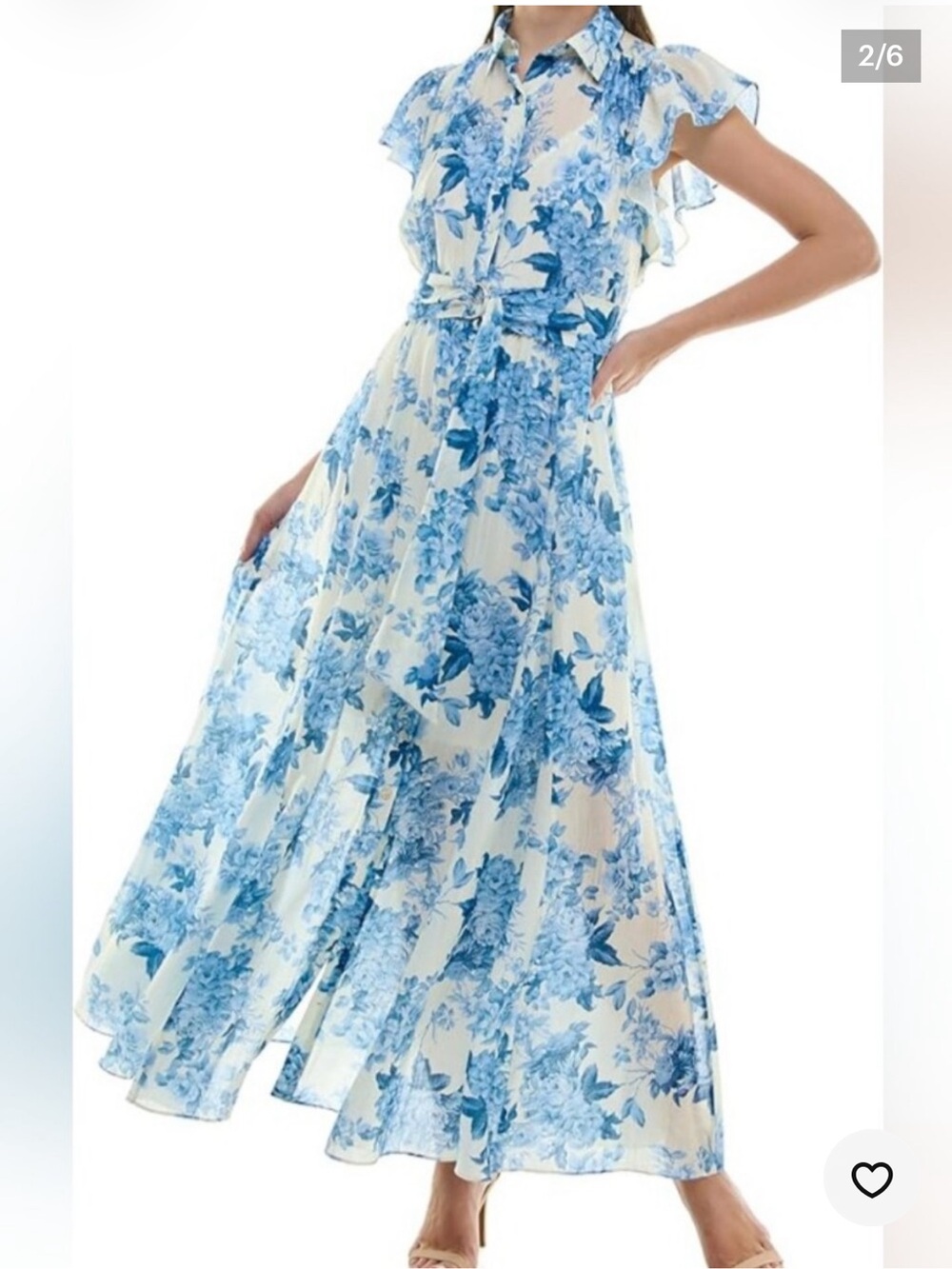 Taylor Women's Floral Flutter Sleeve Collared Button-Down Maxi Dress (in a blue